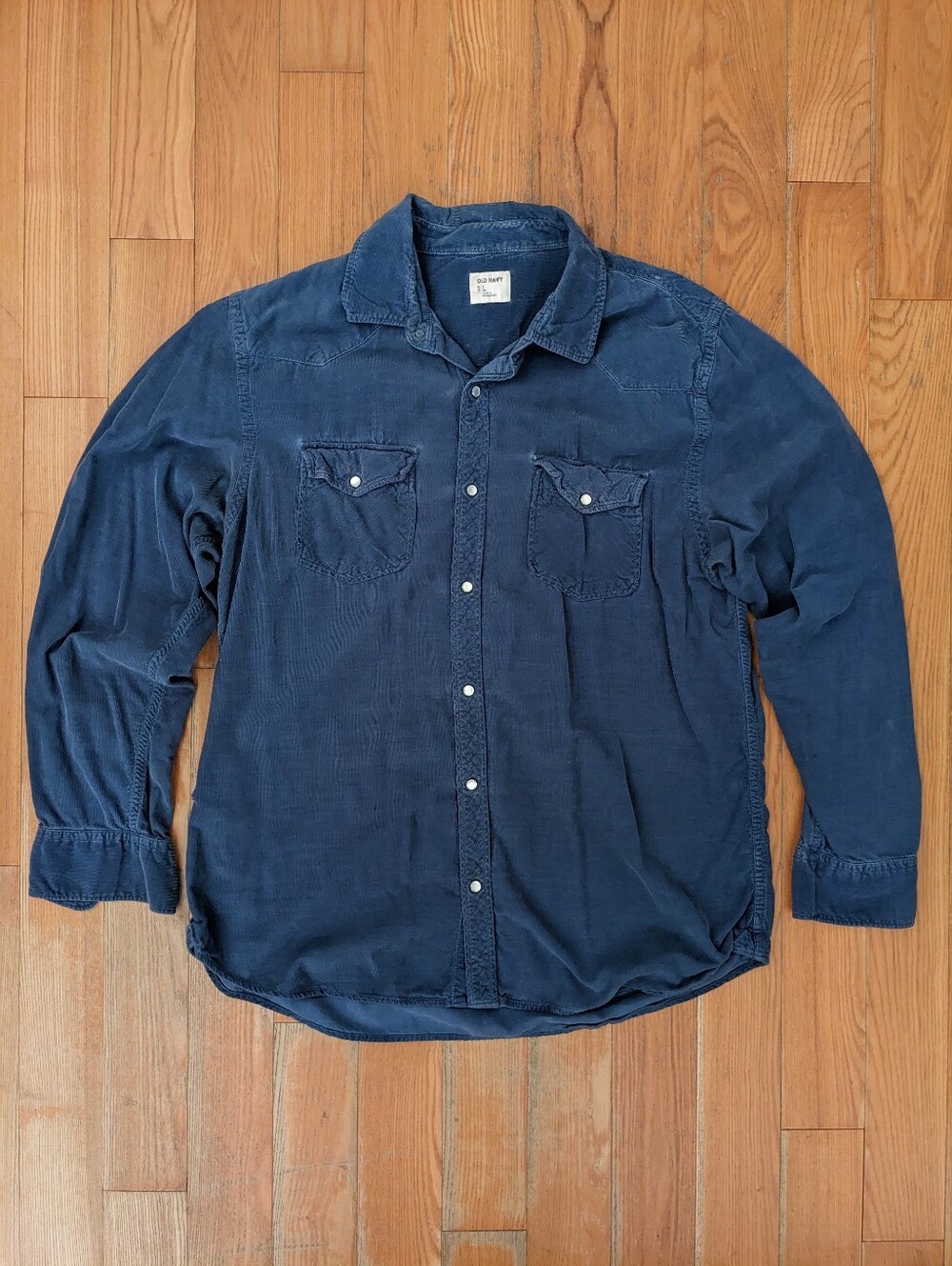 Old Navy Dark Blue Corduroy Shirt Pearl Snaps Size Large